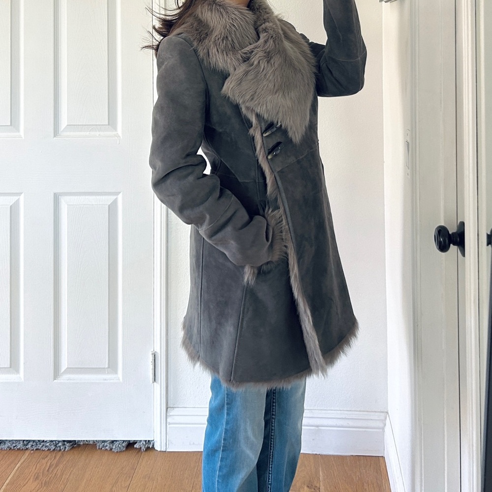 🛑LAST CHANCE🛑 Luxury Patrizia Pepe Italian Lamb Leather Winter Coat Grey